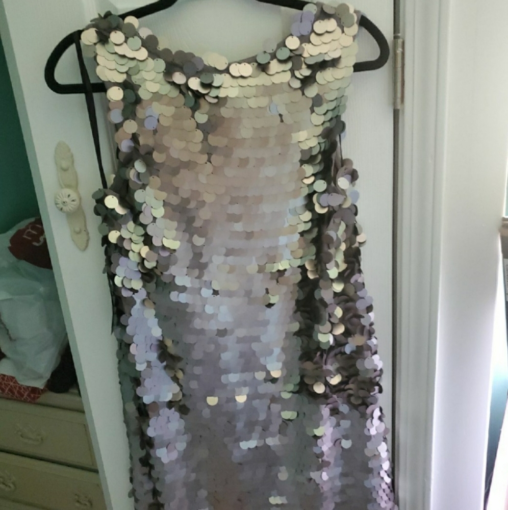 NWT Silver Disc Sequin Dress